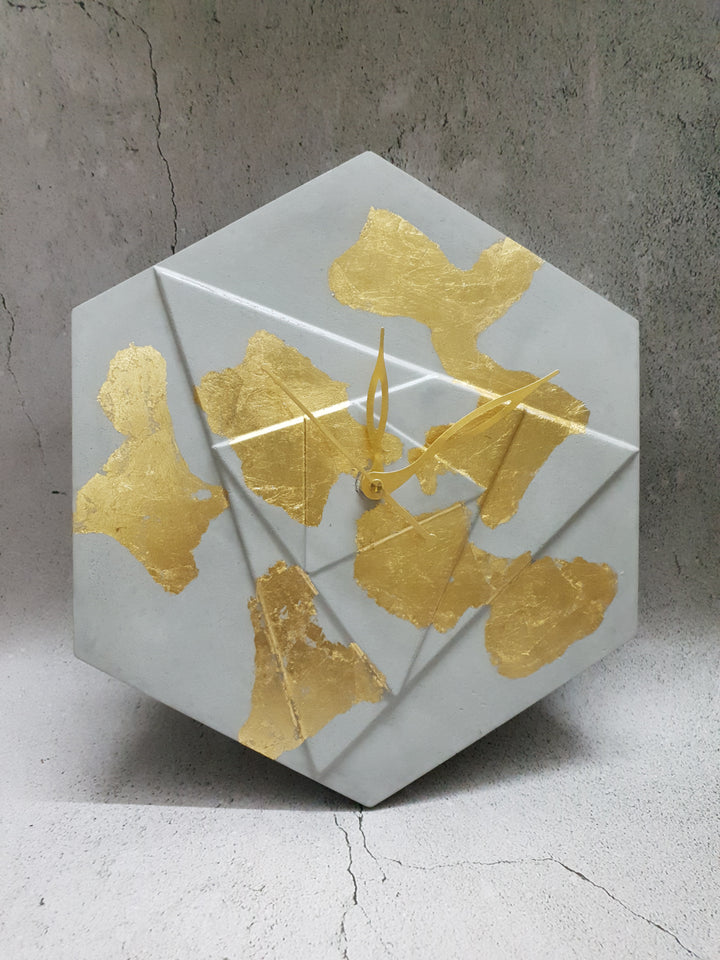 Lux 12" Hexa Clock Gold &  Light Grey