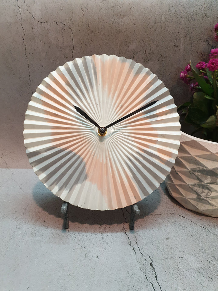 Marbled 9" Patterned Clock - White Peach & Grey (With Stand)