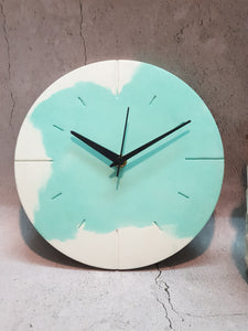 Marbled 9"  Clock - White & Teal (With Stand)