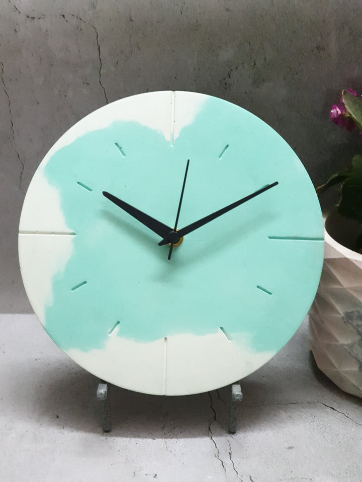 Marbled 9"  Clock - White & Teal (With Stand)
