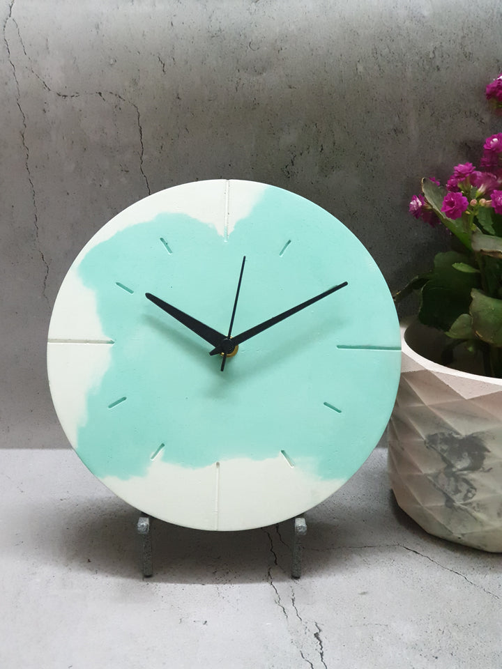 Marbled 9"  Clock - White & Teal (With Stand)