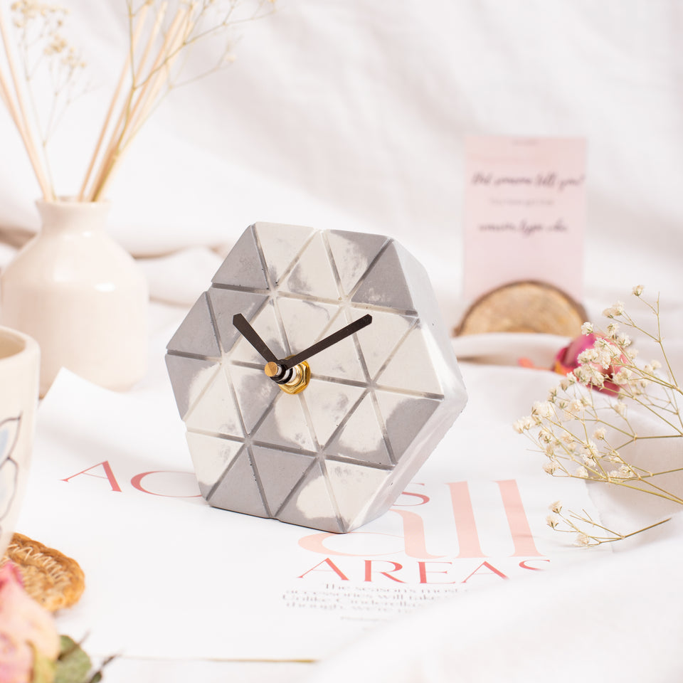 Desk Clock - Enigma White & Grey